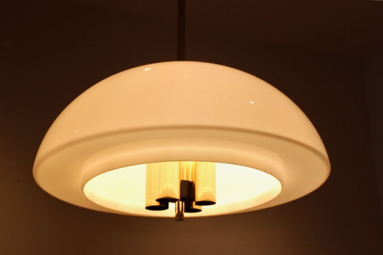 Glashütte Limburg Mushroom Pendant Light in Opal Glass and Brass, Pendant lamps (photo 4 of 13)