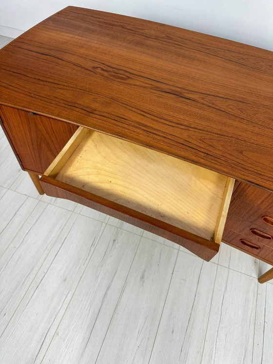 Image 1 of Vintage Curved Danish Teak Writing Desk, Mid-Century Modern Design, 1960s
