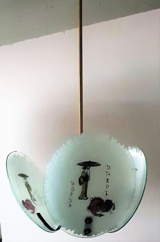 Italian Ceiling Lamp With Japanese Motifs, 1960S