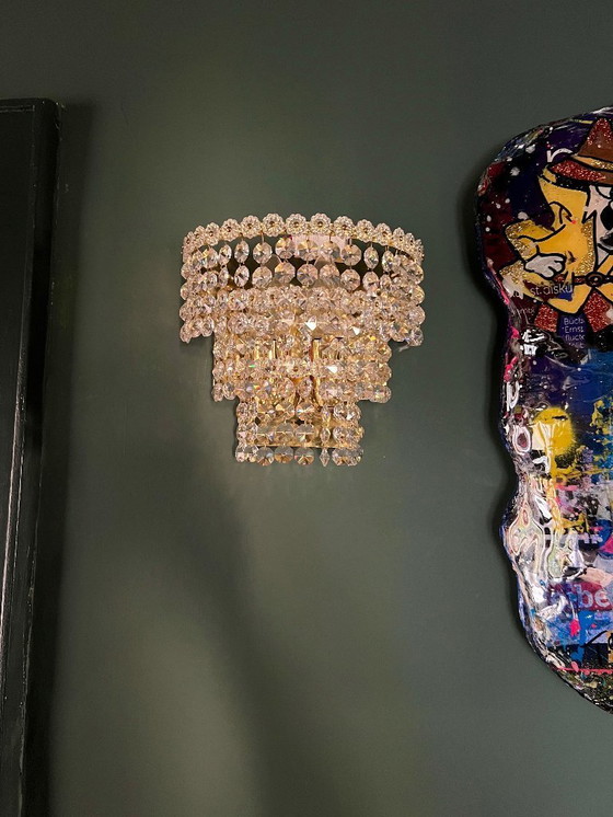 Image 1 of Set di 2 applique in cristallo di metà secolo, lampada Beethoven anni '50-'60, realizzate in ottone/Swarovski di alta qu