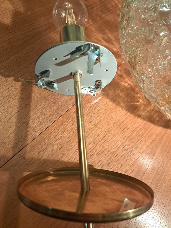 Image 1 of 🟡 Doria Pendant Lamp 1970 – Oval Structured Glass Ø40 cm – Brass – Mid Century Vintage