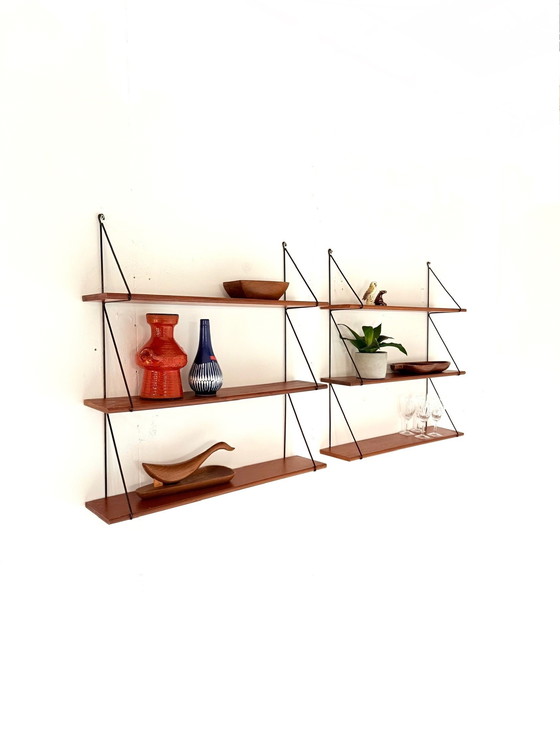 Image 1 of 2x vintage teakhouten wandrek ‘60