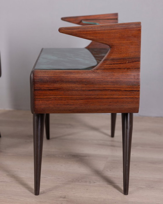 Image 1 of COPPIA DI COMODINI VINTAGE ANNI 50 IN LEGNO E VETRO DESIGN ITALIANO