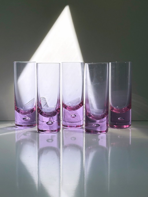 5 Vintage Trink Gläser Alexandrit Glas Arnolfo di Cambio Sergio Asti Bubble Longdrink Neodymium Italien 70er 60er Kristall