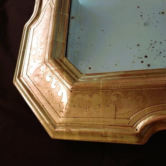 Image 1 of Miroir italien antique Julklapp Christmasgift avec feuille d'or – Pièce unique faite main