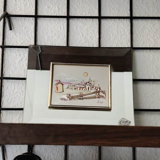 Image 1 of Vintage Berger Preziosi 3D Relief Artwork on Bevelled Mirror Frame, Italy, 16 × 13 cm