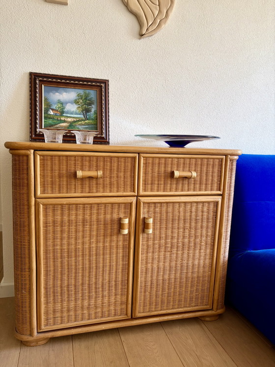 Vintage Rattan Sideboard / Bamboo Cabinet – Boho 1970s (94 cm) (photo 10 of 15)