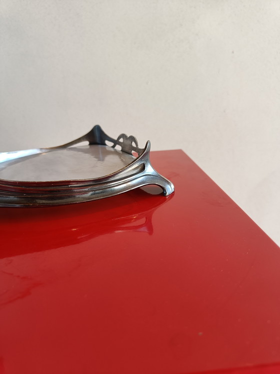 Image 1 of Soporte de servicio Art Nouveau chapado en plata con incrustaciones de piedra, principios del siglo XX.