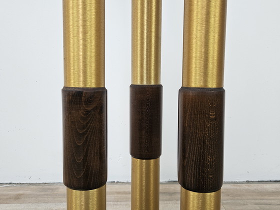 Image 1 of Lámpara de pie de cristal de Murano de mediados de siglo en madera y metal con tres puntos de luz, década de 1970