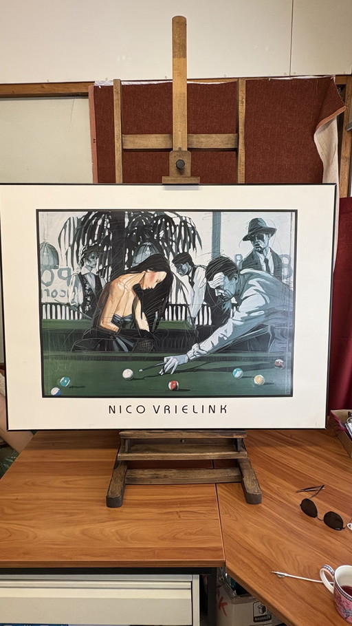 Nico Vrielink - "Billiard Players" - Grande oeuvre d'art signée (94 x 120 cm)