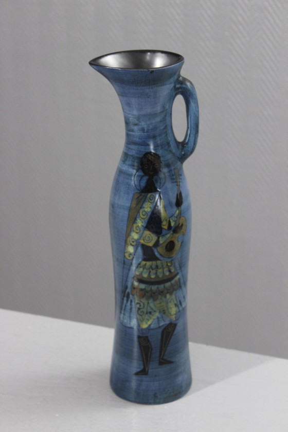 Image 1 of Jean De Lespinasse in Nice - Large pitcher decorated with a mandolin player, 1950s