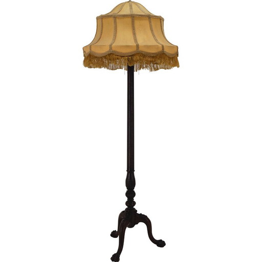 Vintage Art Nouveau floor lamp in wood and fabric, 1910