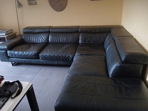 Image 1 of Canapé d'angle en cuir anthracite Natuzzi – Confort haut de gamme