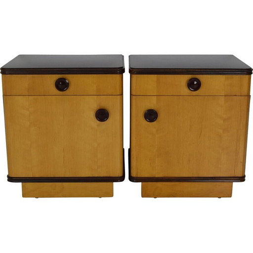 Pareja de mesitas de noche vintage de madera y plástico, Checoslovaquia, 1960