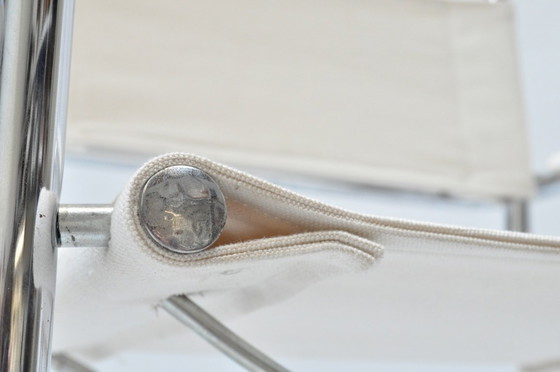 Image 1 of Set van 4 sledeframe stoelen – chroom & linnen (Chioccarello Lino) – herbekleed