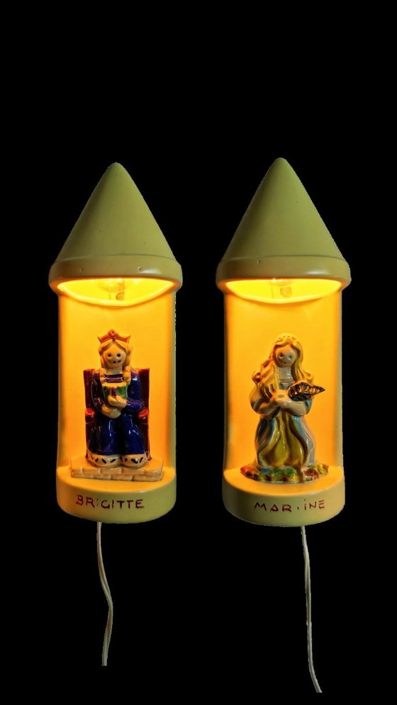 Image 1 of Ein Paar Nachtlichter aus Keramik - Frankreich 50er Jahre Volkskunst