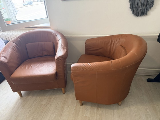 2er Set Vintage Leder-Club-Sessel in Cognac-Braun – Armchairs, Leather, Wood (photo 5 of 5)