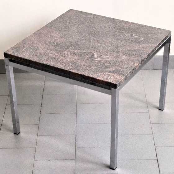 Image 1 of Vintage 1970s Side Coffee Table, Pink Granite & Chrome Steel, DLG Florence Knoll