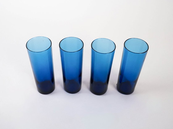 Image 1 of Ensemble de verres cobalt, design italien, années 1970, fabriqués en Italie