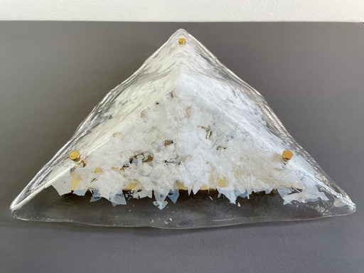 Plafoniera/parete in vetro di Murano con lamine di vetro bianco degli anni '80. Una delle tre disponibili.