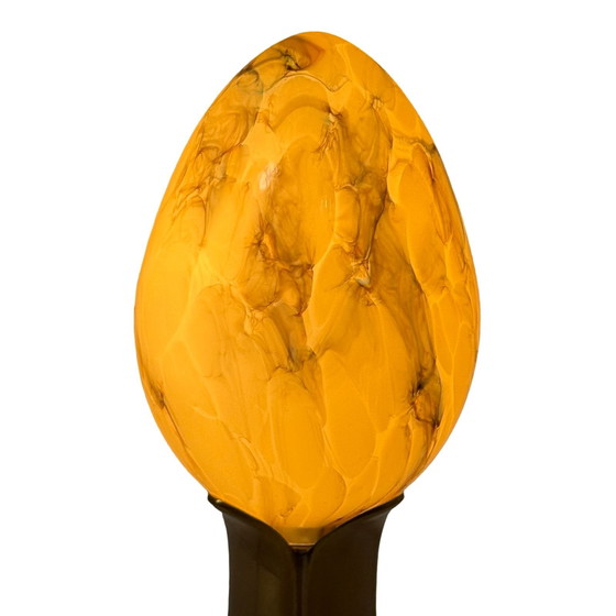Image 1 of Art Déco (stile) - Lampada da scrivania a forma di uovo realizzata in vetro marmorizzato e base in ottone