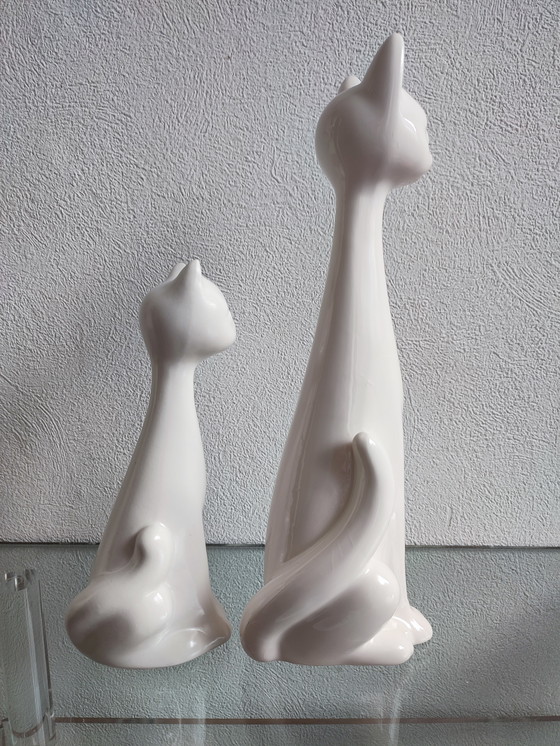 Image 1 of Vintage keramieken poezen katten kat poes beeldje beeldjes wit Retro