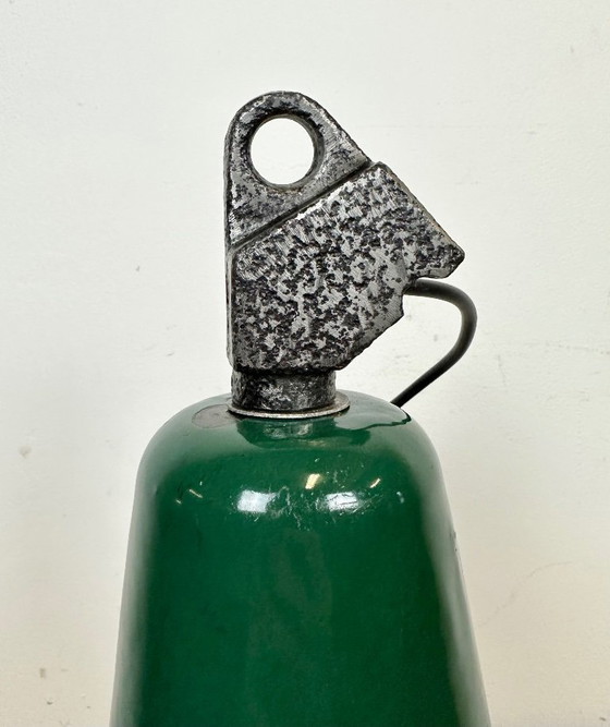 Image 1 of Industrial Green Enamel Factory Lamp with Cast Iron Top, 1960s