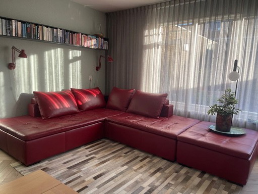 Corner Sofa (In 2 Parts) With Footstool in Leather