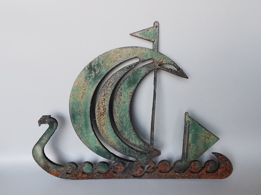 Sculpture wrought iron viking ship retro vintage Scandinavian design