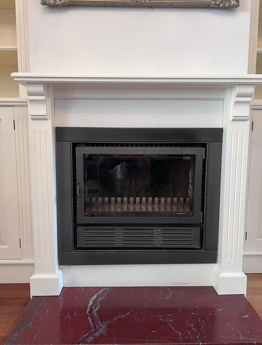 Flam built-in fireplace including surround and marble floor plate