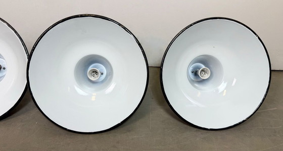 Image 1 of Set of 4 Industrial Black Enamel Pendant Lamps from Elektrosvit, 1960s