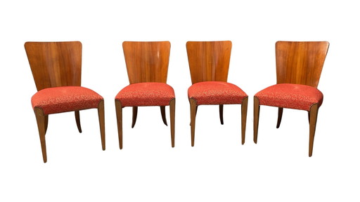 Ensemble de quatre chaises H-214 de Jindřich Halabala, noyer, années 1950