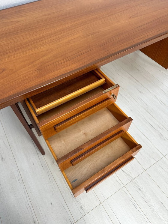 Image 1 of Rare 1960s Danish Teak Freestanding Writing Desk by Peter Løvig Nielsen – Vintage Desk with Shelves & Leather Detail