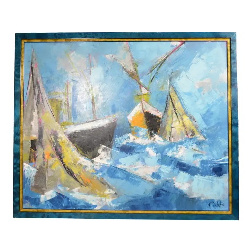 j.j. Millet "Ships in Rough Seas" Gesigneerd en gedateerd olieverf op doek