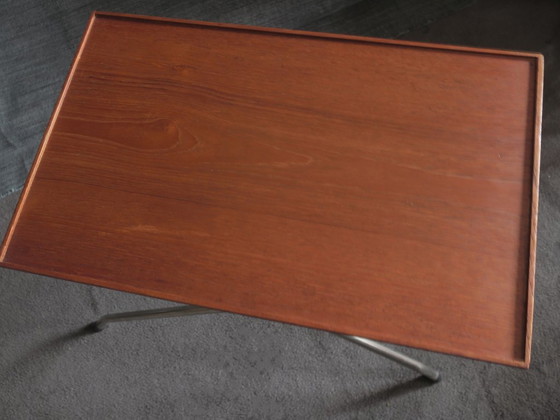 Danish Teak and Aluminium Adjustable Wine or Side Table, 1960s, Wood, Metal, Brown, Scandinavian (photo 4 of 14)