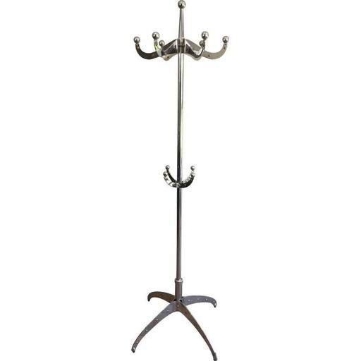 Vintage Riveted Chrome Coat Rack, 1980