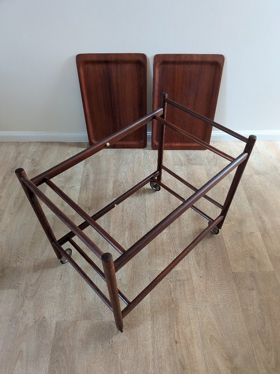 Image 1 of Chariot / Chariot de Bar Vintage Danois en Teck – 1960 - Style Pastoe / Cees Braakman / Coja Culemborg