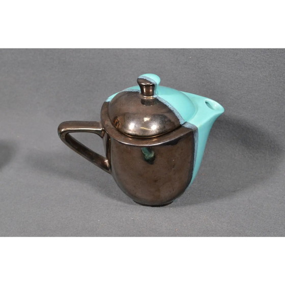 Mid 20th Century Vallauris – Black and Turquoise Blue Faience Coffee Set - 15 pcs – Crockery (photo 11 of 18)