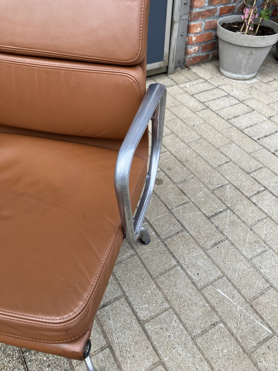 Image 1 of 4x Cognac Leather Vitra Office Chairs EA108 Softpad Swivel