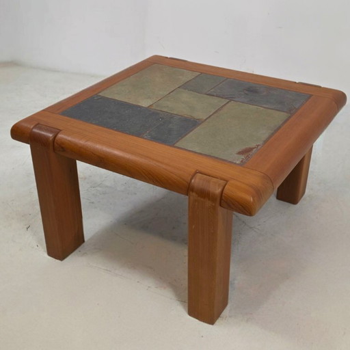 Tavolino da caffè danese anni '80 in ardesia e teak, stile brutalista vintage – salontafels, Wood