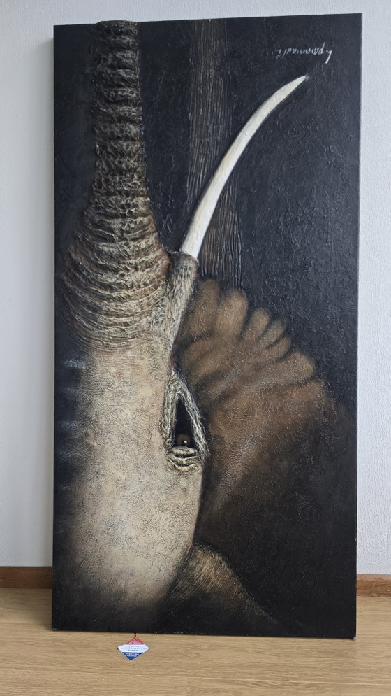 Large 3D Texture Painting Elephant L. Paramault (150x75) – Paintings & Drawings, Wood, Canvas (photo 13 of 13)