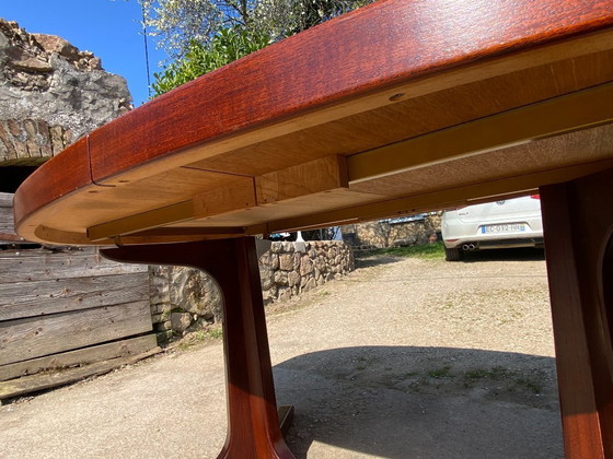 Image 1 of Baumann round oval extendable Scandinavian table in rosewood with 2 extensions, length 166 to 256cm, an60