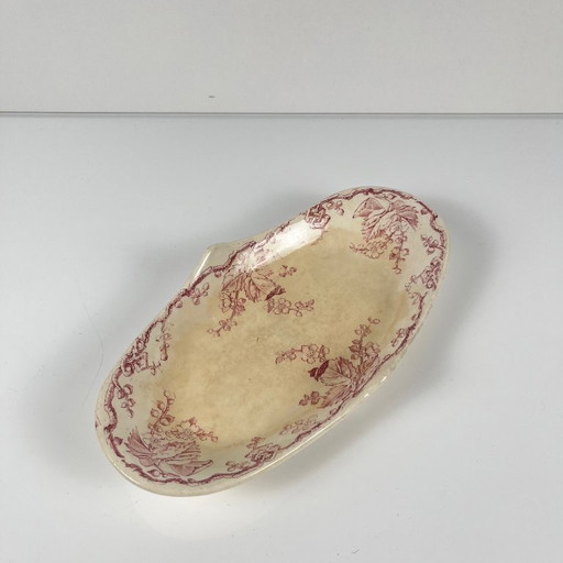 Piatto da portata ovale con manico laterale, KG Lunéville, Ironstone, "Fontainebleau", rosa, XIX secolo