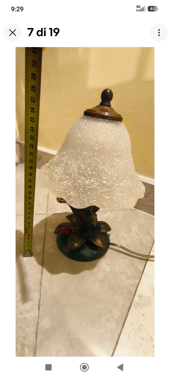 Pair of Vintage Fe Battuto Master Blacksmith Table Lamps H.28 L. – Glass, Iron (photo 7 of 15)