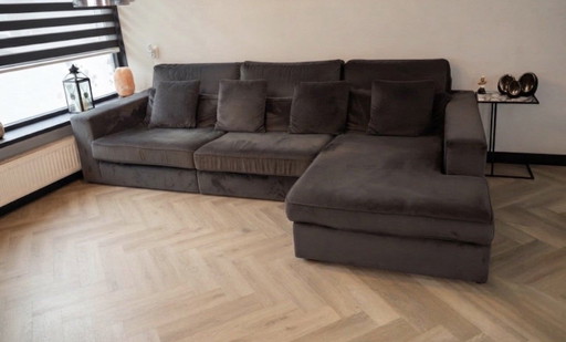 Canapé d'angle en velours anthracite. – 3 5 zitsbanken, Other