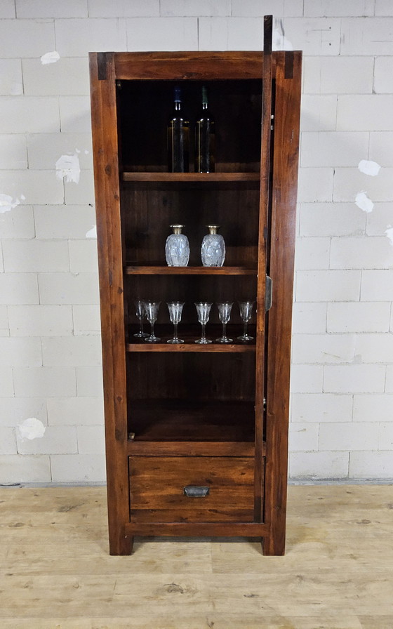 Image 1 of 2x Kolonialstil-Vitrinenschrank aus Holz mit Schublade / Porzellanschrank / Bücherregal / Barschrank