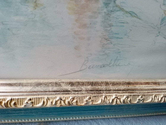 Image 1 of Watercolor print of a Flemish landscape, signed