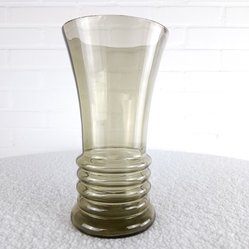 Vintage Copier Art deco vaas jaren 30 rookglas ribbelvaas