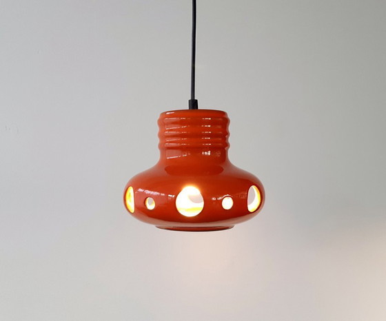 Image 1 of Oranje keramieken aardewerken vintage hanglamp, West Germany fat lava stijl, space age lamp