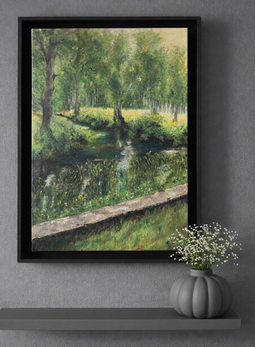 Oil on canvas "Stream in the undergrowth"